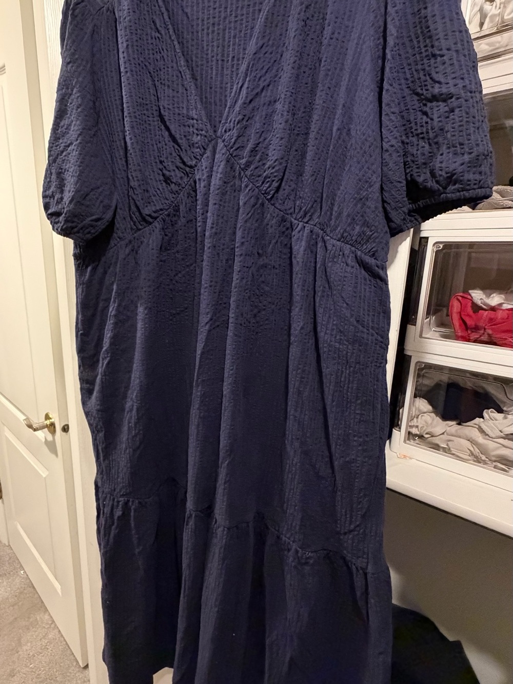 Boden Jersey Seersucker Navy Midi Dress plus size